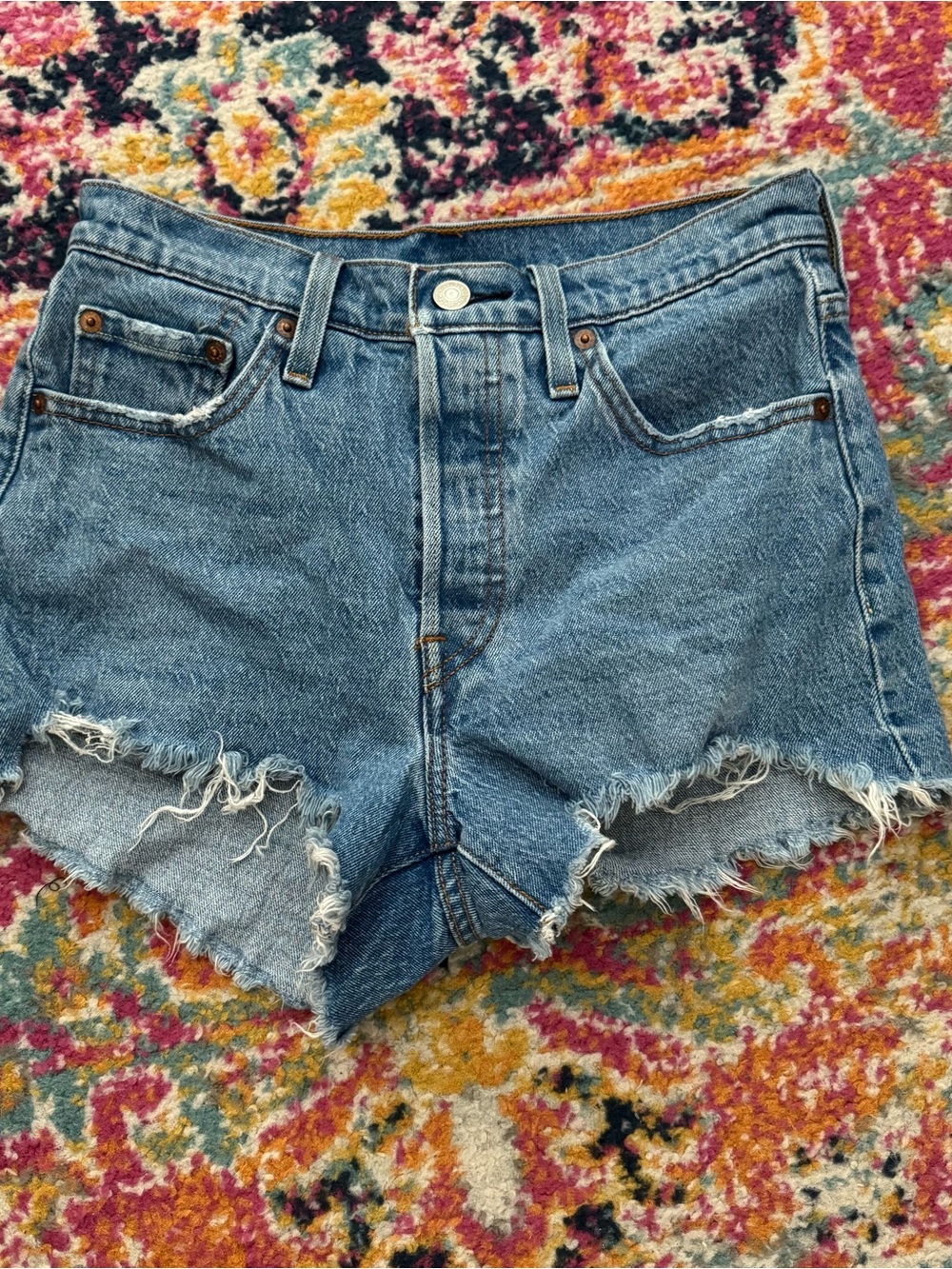 Levi's Light Blue Distressed Frayed Hem Denim Shorts